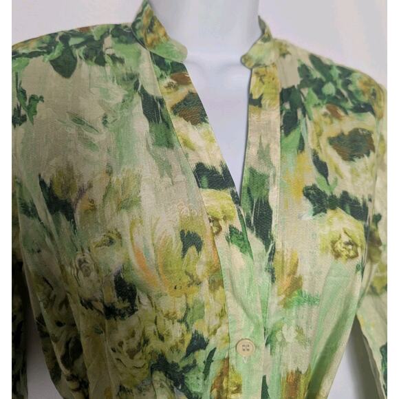 Zara Green Tropical Floral Button Front Tie Waist Shirt Maxi Dress Size XS - Picture 6 of 8